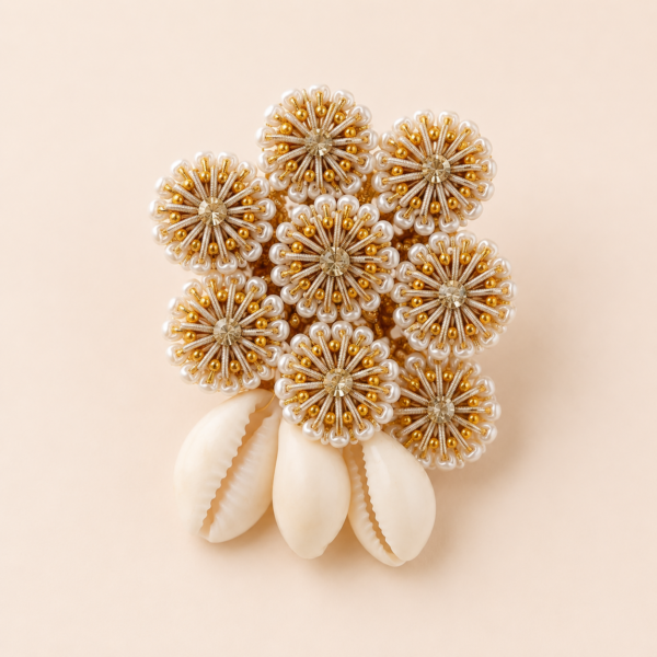 Golden Pearl Shell Floral Ring