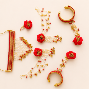 Red Blossom Bridal Floral Jewellery Set