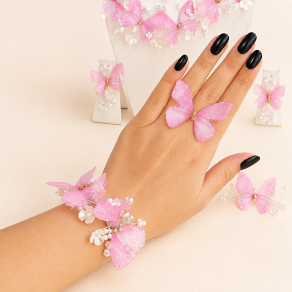 Pink Butterfly Ring Bracelet Set