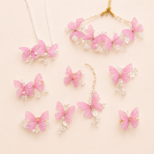 Pink Butterfly Floral Jewellery Set