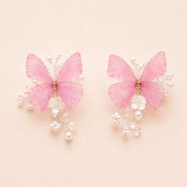 Pink Butterfly Pearl Earrings