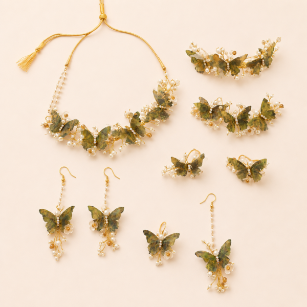Olive Butterfly Floral Jewellery Set