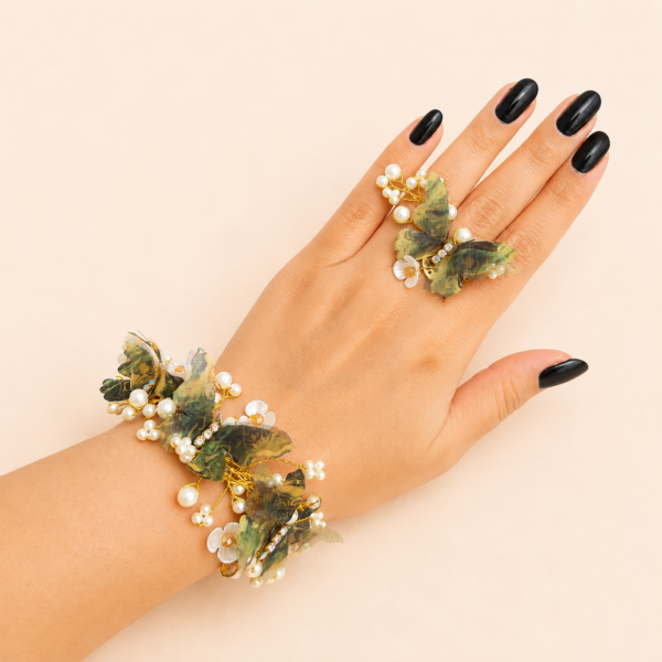 Olive Butterfly Bracelet Ring Set
