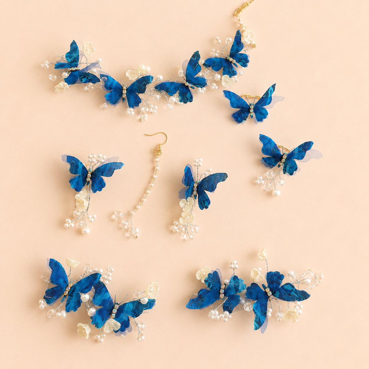 Blue Butterfly Floral Jewellery Set
