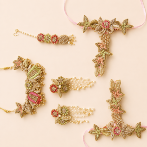 Pastel Gold Floral Gota Patti Jewellery Set