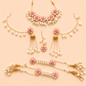 Pink Flower Shell Bridal Jewellery Set