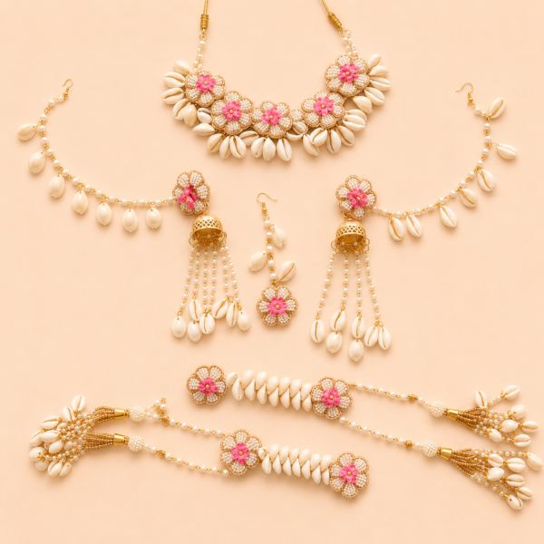 Pink Flower Shell Bridal Jewellery Set