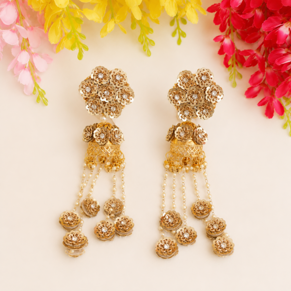 Golden Floral Jhumka Earrings