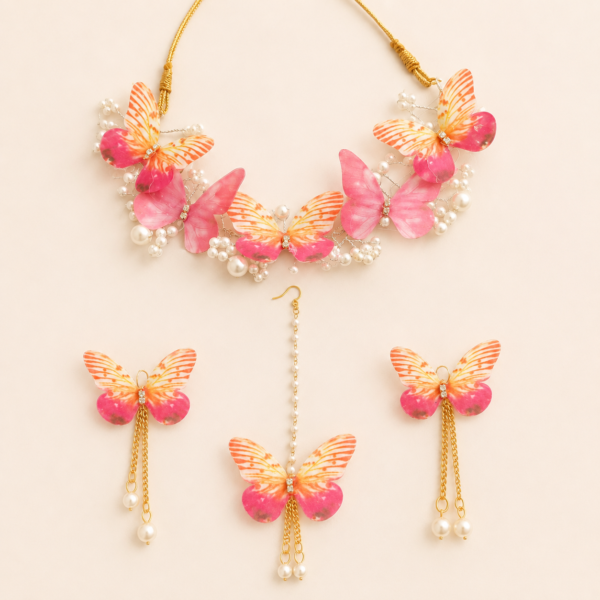 Pink Orange Butterfly Jewellery Set