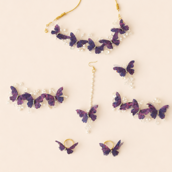 Purple Butterfly Floral Jewellery Set