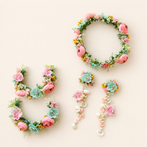 Pastel Pink Aqua Floral Jewellery Set