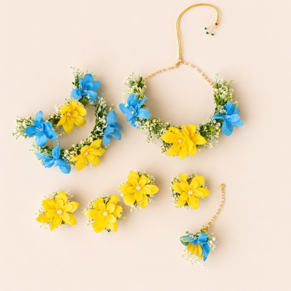 Yellow Blue Floral Jewellery Set