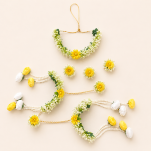 Yellow White Pearl Floral Jewellery Set