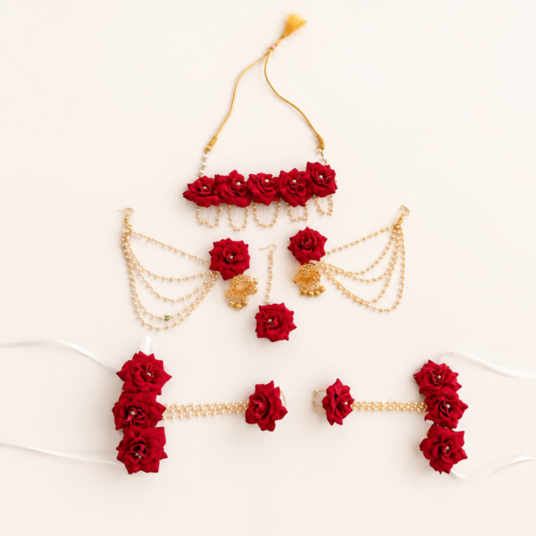 Red Rose Floral Bridal Jewellery Set