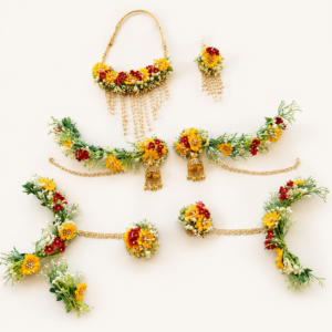 Yellow Red Daisy Floral Jewellery Set