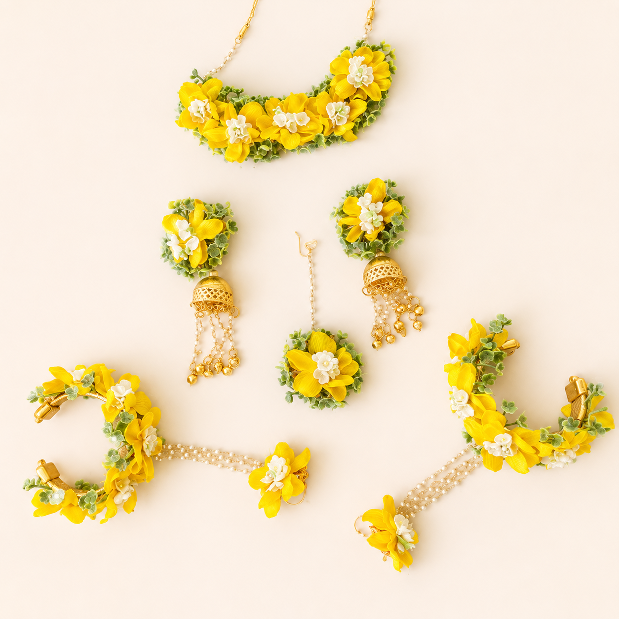 Yellow Floral Bridal Jewellery Set