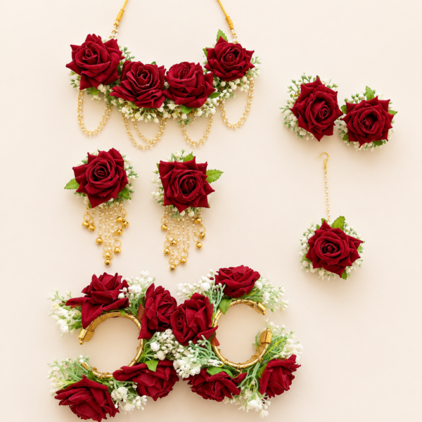 Red Rose Floral Bridal Jewellery Set