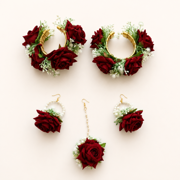 Red Rose Floral Bangle Jewellery Set