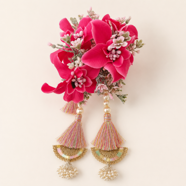 Pink Rose Floral Tassel Earrings