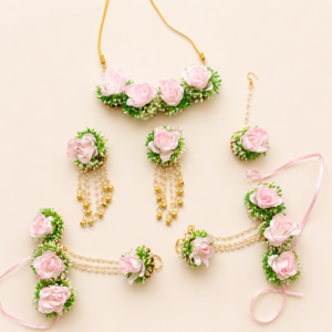 Blush Pink Rose Bridal Floral Jewellery Set