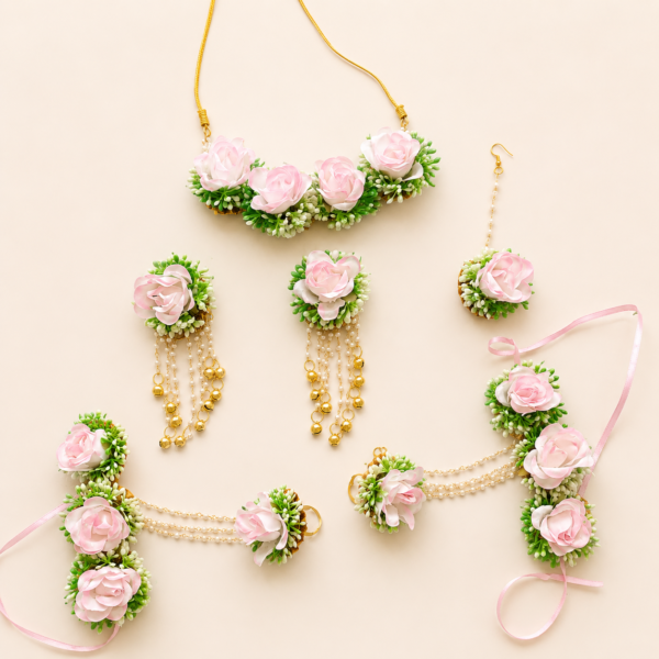 Blush Pink Rose Bridal Floral Jewellery Set