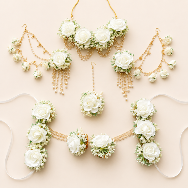 White Rose Bridal Floral Jewellery Set