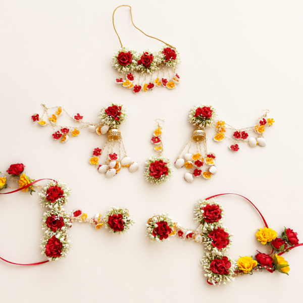 Red Yellow Floral Bridal Jewellery Set
