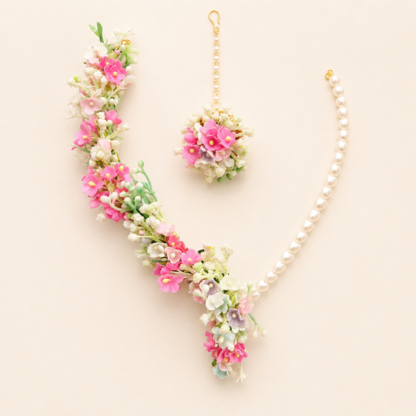 Pastel Pink Floral Pearl Jewellery Set