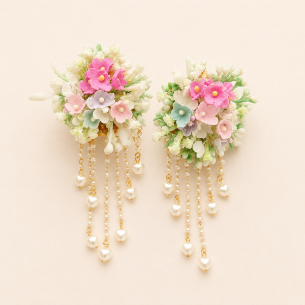 Pastel Floral Pearl Latkan Earrings