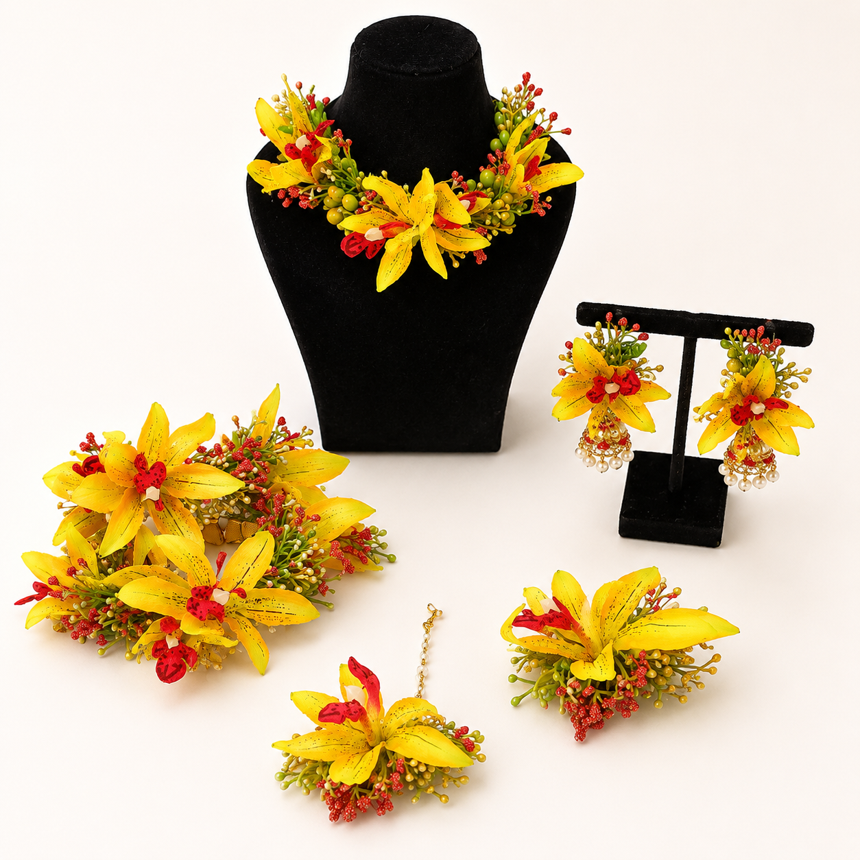 Yellow Lily Floral Jewellery Set