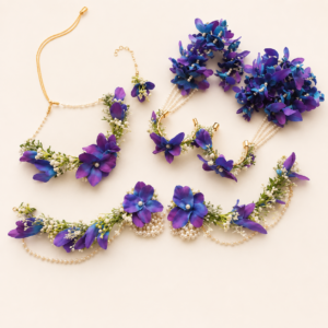 Purple Blue Floral Pearl Jewellery Set
