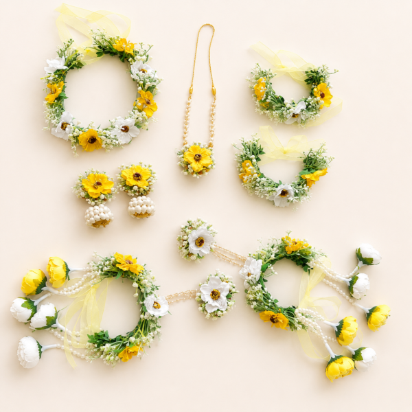Yellow White Floral Bridal Jewellery Set