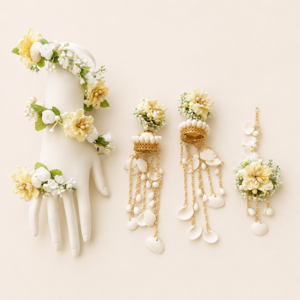 Ivory Shell Floral Hand Jewellery Set