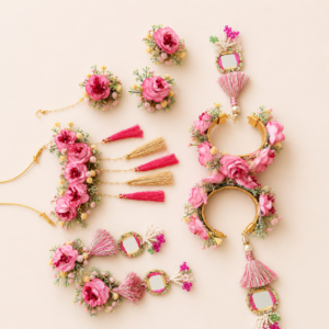 Pink Tassel Floral Bridal Jewellery Set
