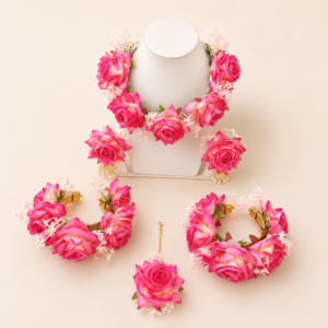 Pink Rose Floral Bridal Jewellery Set