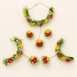 Red Yellow Floral Haldi Mehndi Jewellery Set