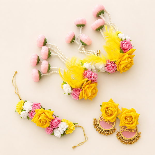 Sunshine Yellow Rose Bridal Floral Jewellery Set