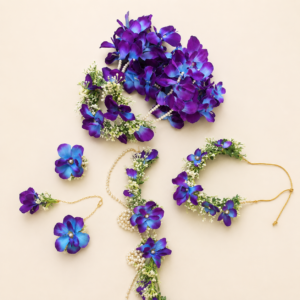 Purple Blue Orchid Floral Jewellery Set