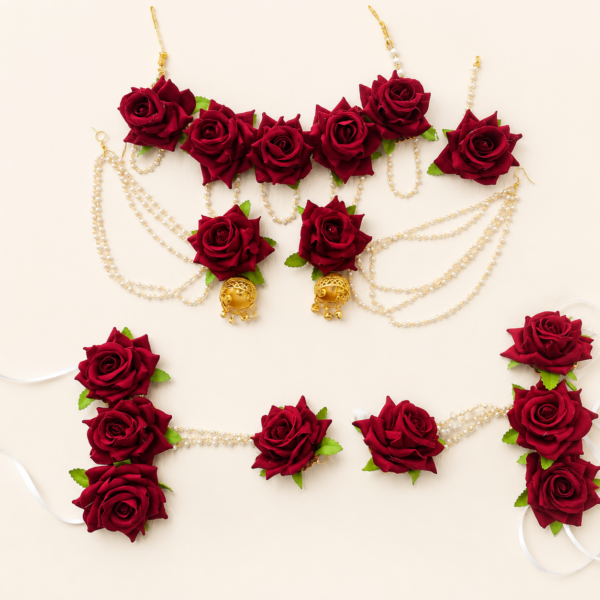 Royal Red Rose Bridal Floral Jewellery Set