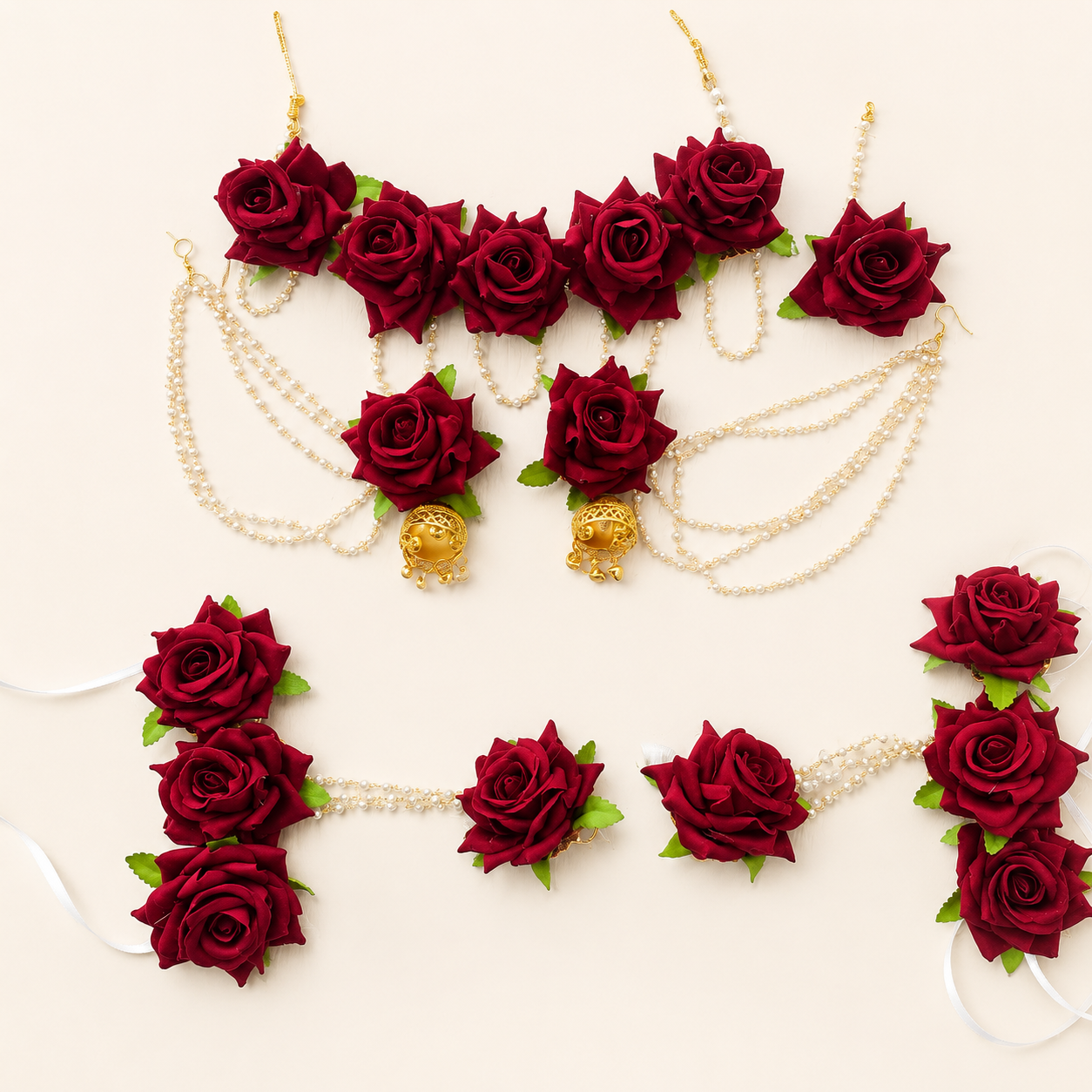 Royal Red Rose Bridal Floral Jewellery Set
