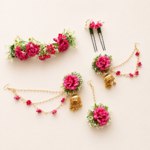 Rani Pink Floral Jhumka Jewellery Set