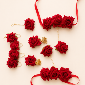 Ruby Red Rose Bridal Floral Jewellery Set