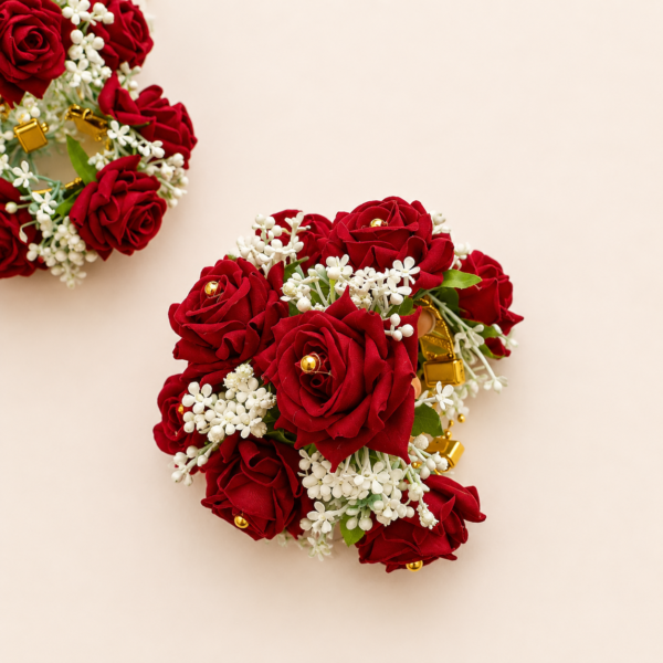 Red Rose Floral Bridal Kaleera Bracelet Set