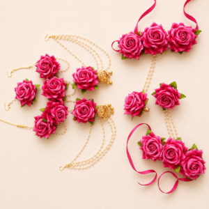 Hot Pink Rose Floral Jewellery Set