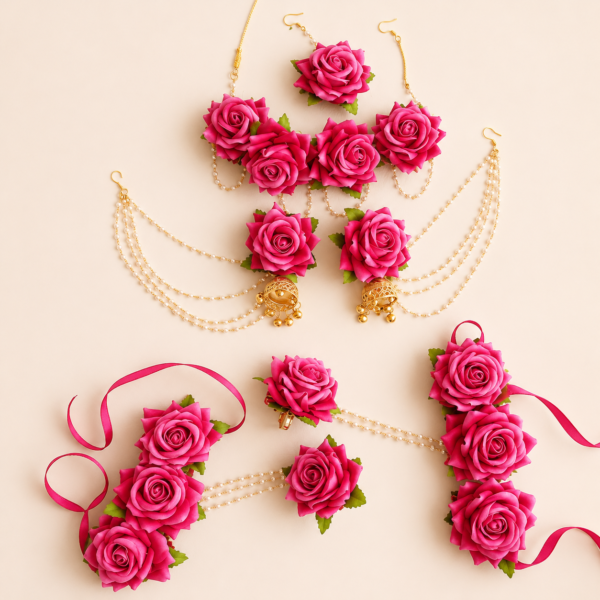 Hot Pink Rose Floral Jewellery Set