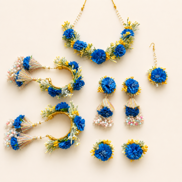 Royal Blue Yellow Floral Jewellery Set