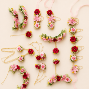 Pink Maroon Floral Bridal Jewellery Set