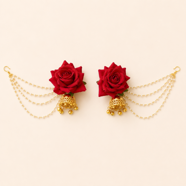 Red Rose Pearl Chain Earring