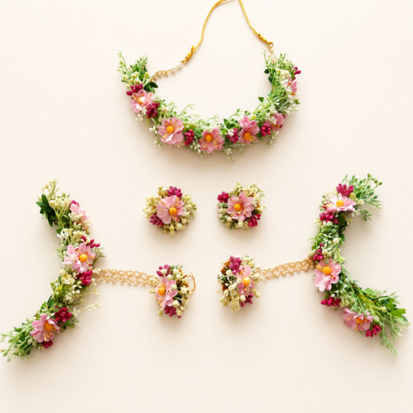 Pink Daisy Floral Bridal Jewellery Set
