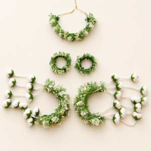 White Green Floral Gajra Jewellery Set